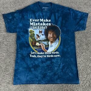 Bob Ross Shirt Mens Medium Blue Ever Make Mistakes In Life? Painting Tie Dye